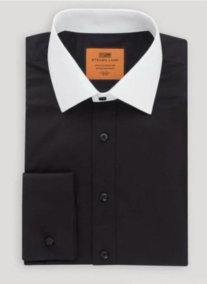 Steven Land Men s Polo Shirt Contrast Collar Black/White or Purple/White NWT