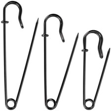 Bulk Pack of 20 Black Heavy-Duty Safety Pins Assorted Sizes 2", 3", 4" Ext