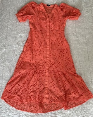 ME+EM Original Kleid UK 16 coral Maxi Puff Ärmel Leinen Stickerei Anglaise