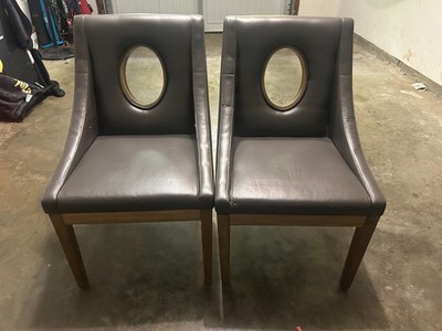 Fabrique Par Gray Faux Leather Open-Back Accent / Dining Chairs, Pair
