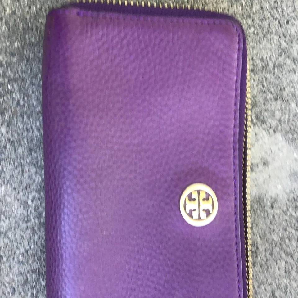 Cartera Larga Tory Burch Robinson Doble Cremallera Púrpura 8" x 4" Cuero Foto 3 de 4