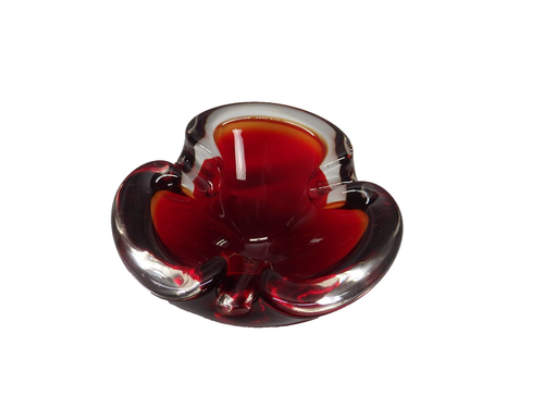Vintage Red Murano Italian Glass Ashtray Bowl MCM Decor Hand Blown-Preowned - Picture 2 of 21