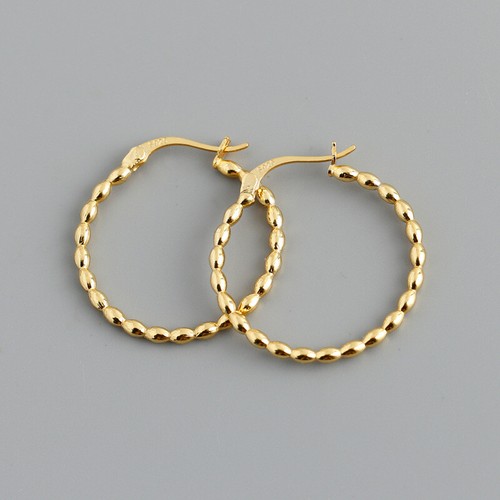 Woman REAL S925 Sterling Silver Oval Bead Huggie Hoop Earring Clip One Pair - Picture 7 of 11