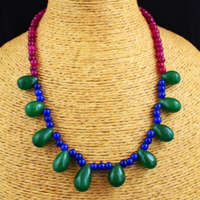  Earth Mined ENHANCED Ruby, Emerald & Sapphire Beads Handmade Necklace JK 40E336