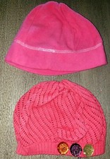 2 girls PINK WINTER HATS CHILDRENS PLACE size 8 and up CRAZY 8 gems stretch  