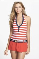 Tommy Hilfiger Stripe Belted Halter Swimsuit 6