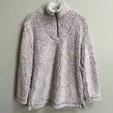 NWT Coffee Shop Thistle Fuzzy Faux Fur Quarter Zip Pullover Size Small