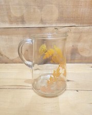 Clear Glass Water Pitcher With Ice Lip And Oak Leaves. 6"W x 9-1/2"H