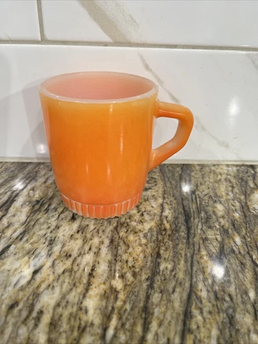 Anchor Hocking Fire King Orange  D Handle Mug Coffee Cup USA #65 Ovenproof
