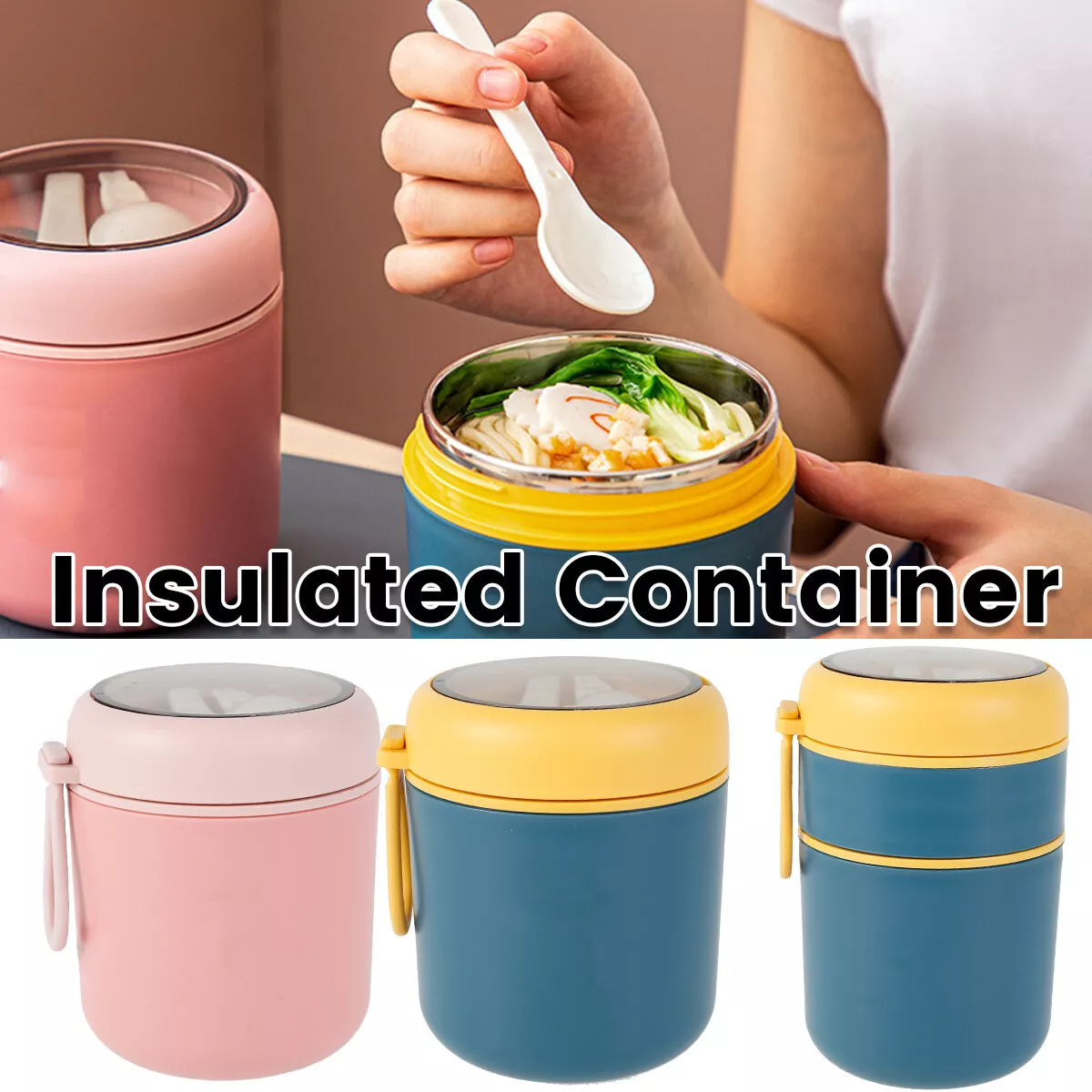 530/710ML Thermo Flask Hot Food Container Thermal 1/2 Layer Insulated Lunch  Box