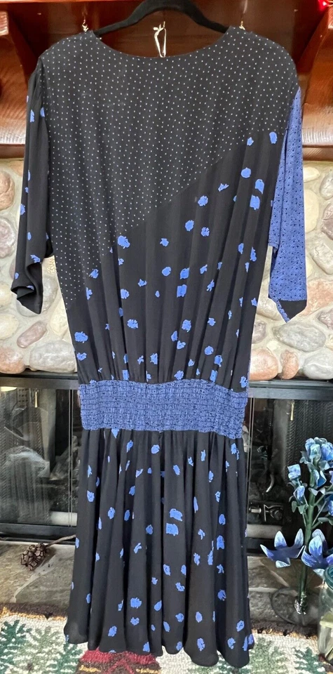 Vestido Carole Little Vintage Negro y Azul Periwinkle Cintura Caída Talla 4 EE. UU. Rayón Foto 3 de 4