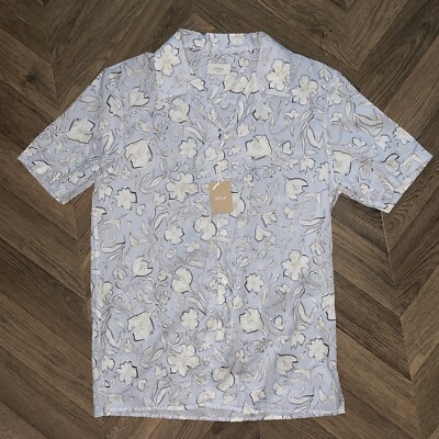 Brand New Altea Short Sleeve Shirt With Flower Pattern In Light Blue Size M $369