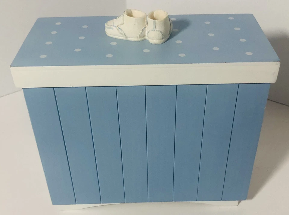 Marco de fotos y caja de almacenamiento para bebés Hallmark Keepsakes azul blanco recuerdos infantiles Foto 4 de 4