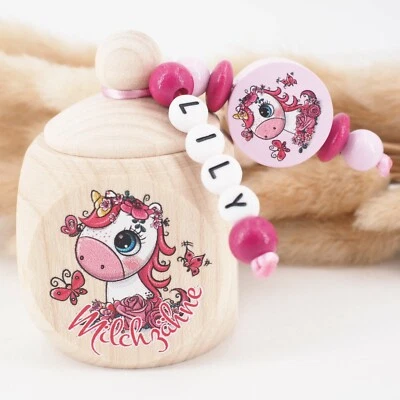 MOTZISBUNTEWELT Milchzahndose mit Namen ❤ Einhorn Pferd rosa pink Geschenk Mädchen Geburtstag