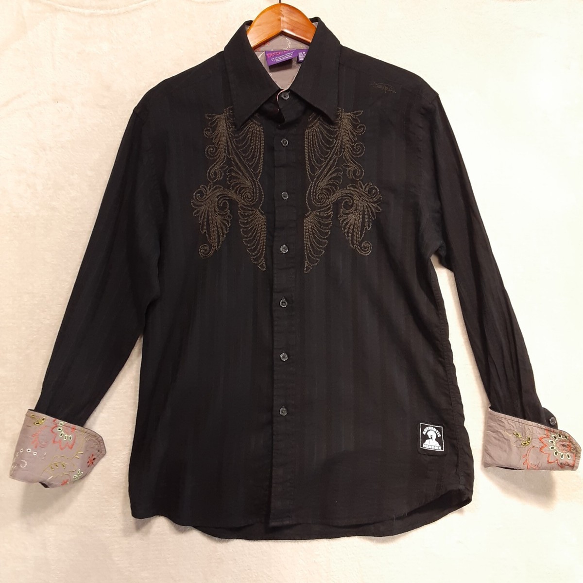 Jimi Hendrix Experience Mens LS Button Shirt Sz.M/Black/Embroidery