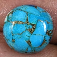Natural Sky Blue Copper Turquoise Round Cab Loose Gemstone 08.35Cts 14x 14x 05mm