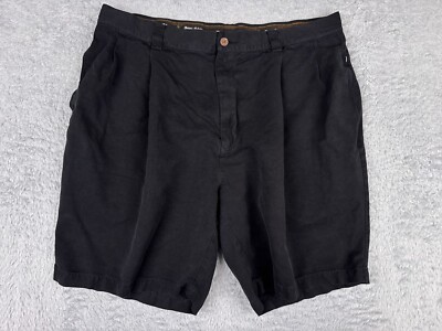Tommy Bahama Shorts Men 38 Black Bermuda 100% Silk Pleated Beach Vacation 37x8