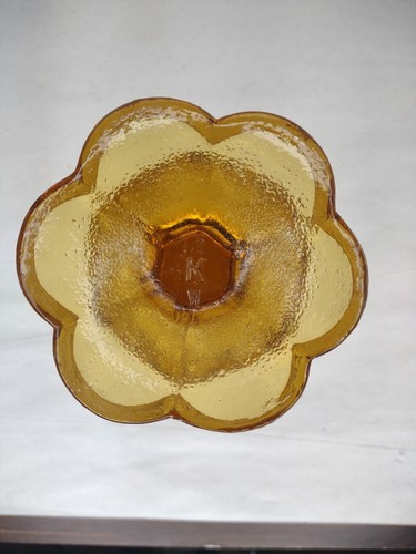 Vtg 50s Kimble Wheaton Amber Glass Candy Dish Sawtooth Pedestal Bowl - Picture 5 of 9
