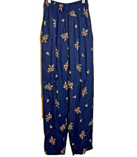 Laura Ashley Vintage 80s Blue Floral Pants Viscose Wool Size Small Romantic