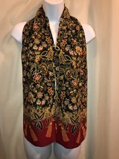 Donnybrook Scarf - Red Black Yellow - Floral with Tassels 9 x 53"