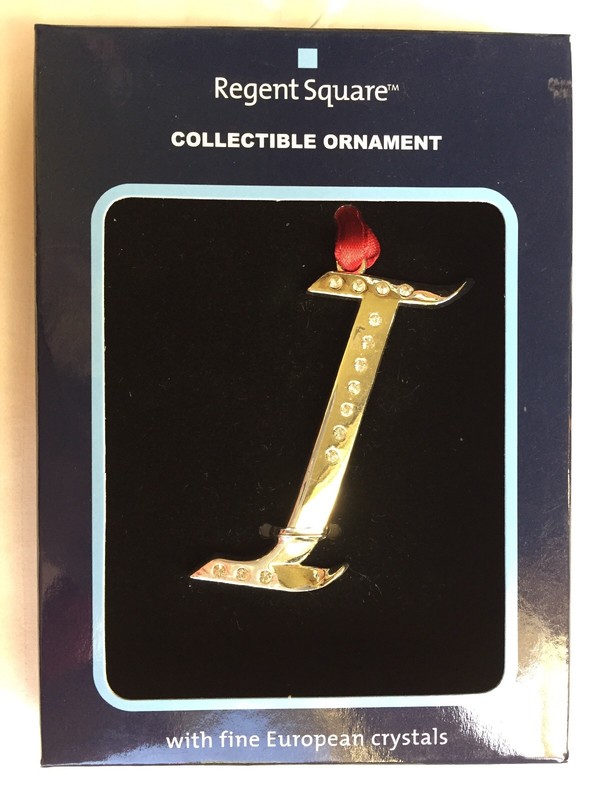 REGENT SQUARE Letter “I” Christmas Ornament New SHIP FREE with Fine Crystals