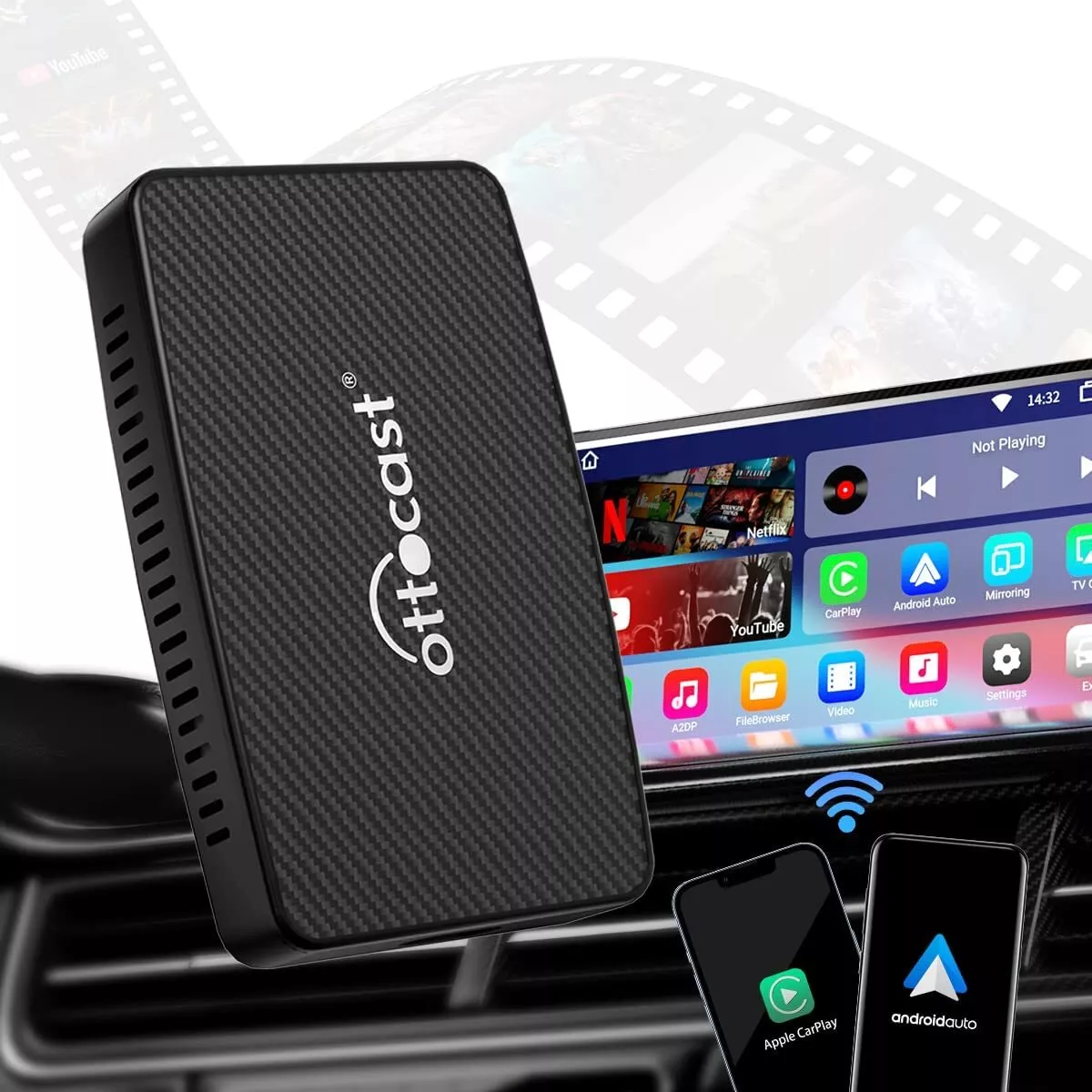 Ottocast Play2Video AIBOX Wireless CarPlay/Android Auto 2 in1