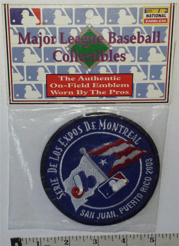 2003 PATCH D'EMBLÈME DE BASEBALL OFFICIEL MONTRÉAL EXPOSITIONS SAN JUAN PUERTO RICO MLB NEUF - Photo 1/2