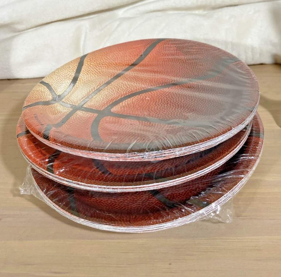 Platos de papel de baloncesto 6-3/4" redondos EE. UU. 30 piezas artesanías niños fiesta oop naranja OKC Foto 3 de 4