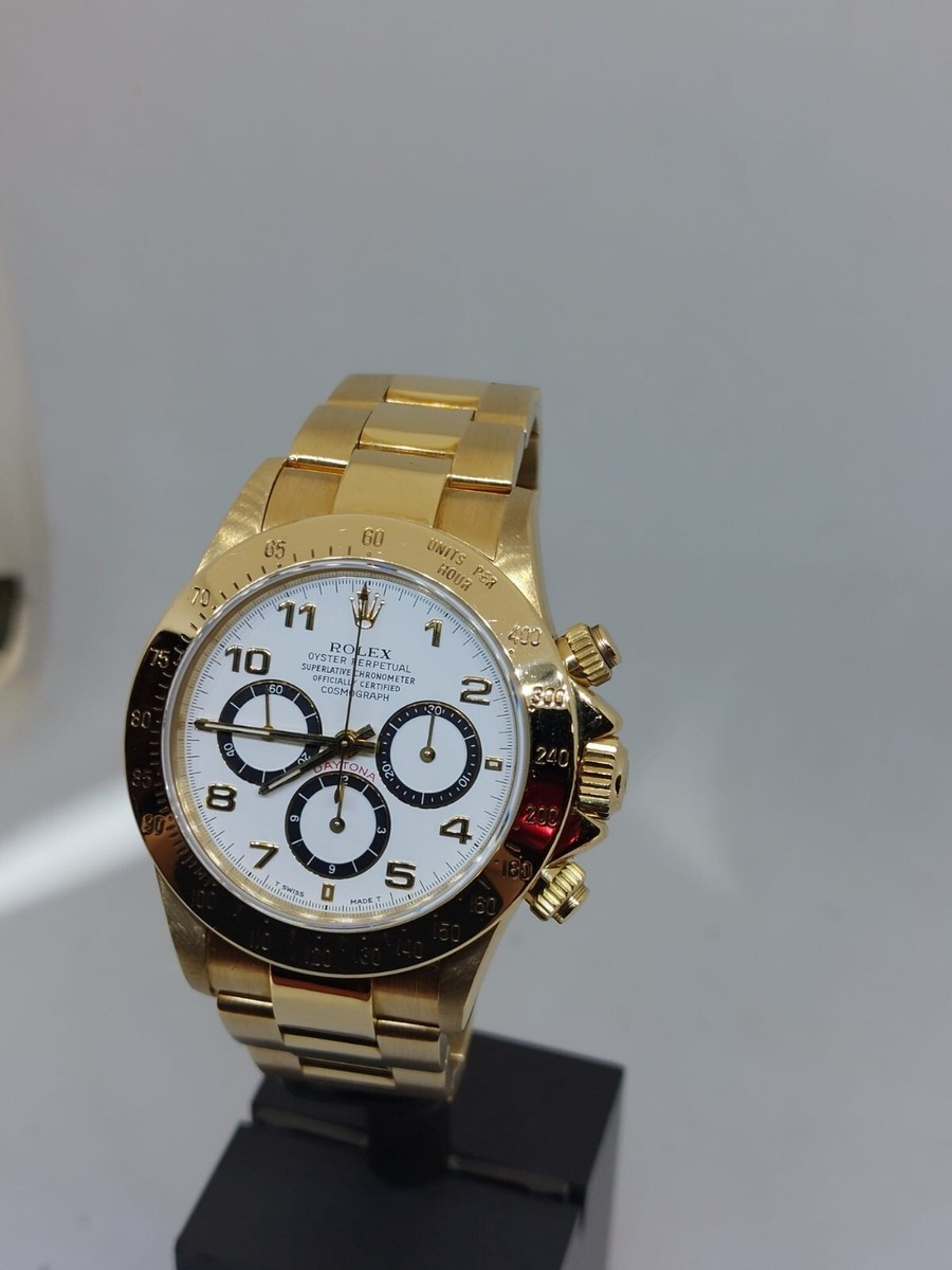 Rolex Zenith Daytona 16528 White Arabic Dial 18K Full Yellow Gold