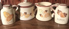 Acorns And Leaves Sugar Dish W/ Creamer & Salt & Pepper Shakers