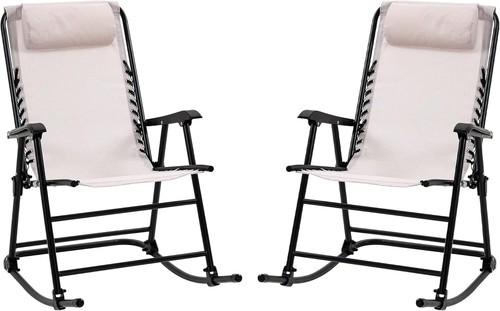 2 Piece Outdoor Rocking Chair Set, Patio Folding Lawn Rocker Set with Headrests