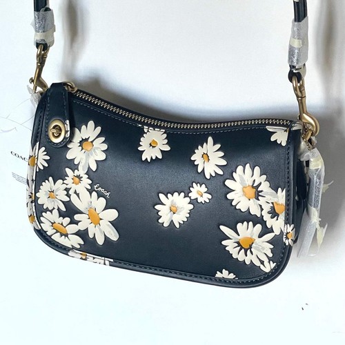 NWT Coach Swinger 20 Floral Daisy CR509 Black Leather Shoulder Bag ORIG PKG - Picture 4 of 10