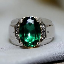 Emerald Gemstone With 925 Sterling Silver Ring For Men's AL660