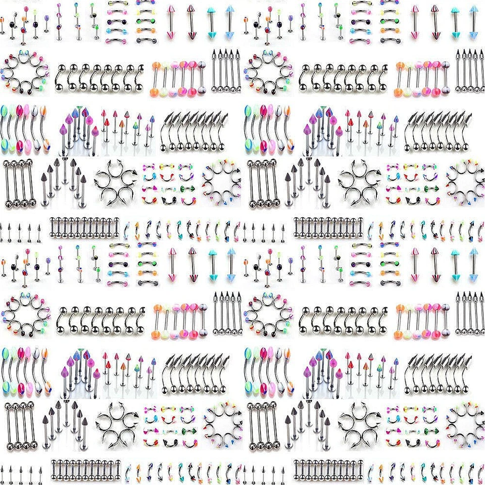 110Pcs Wholesale Mixed Body Piercing Jewelry Lip Eyebrow Belly Tongue Bar Rings - Image 4 of 4