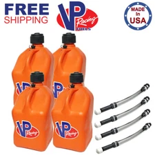 VP Racing 4 Pack Orange 5.5 Gallon Square Utility Jug + 4 Deluxe Fill Hoses