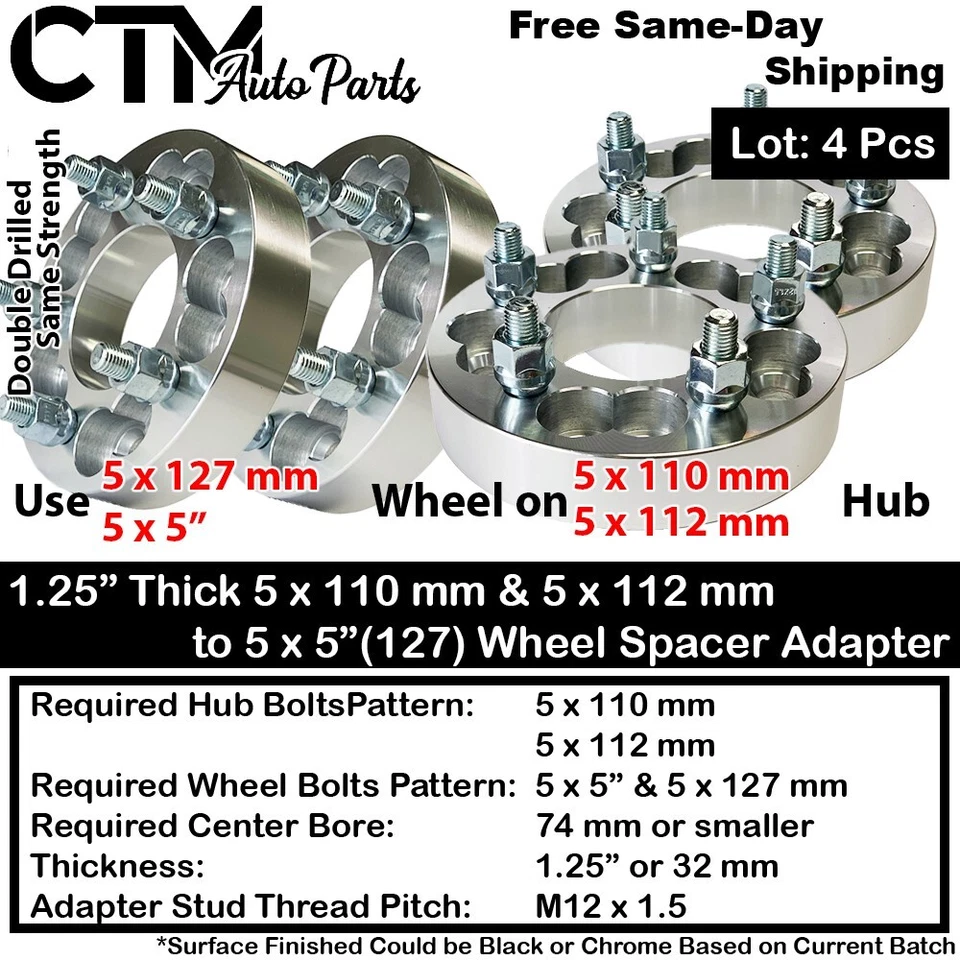 Adaptador espaçador de roda 4x 1,25" espessura 5x112 a 5x127 (5x5) compatível com Audi Porsche Macan - Imagem 2 de 4