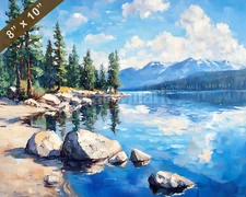 Lake Tahoe with reflective water oil painting 8x10 Print