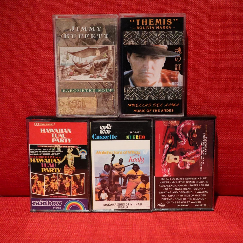 Jimmy Buffett Makaha Sons of Ni'ihau Hawaii Calls Folk World Cassette Tapes x5 - Image 2 of 4