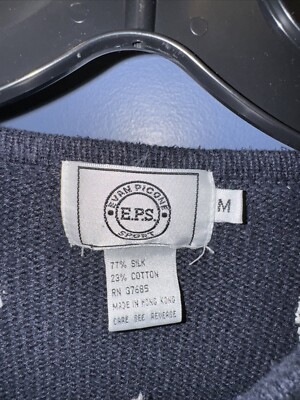 Medium Vintage Sweater, Navy White Polka Silk Blend, Vintage Evan