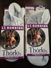2 PAIR THORLO LT. RUNNING ROLL TOP SOCKS, LARGE, WHITE, PADDED, IMPERFECT, USA
