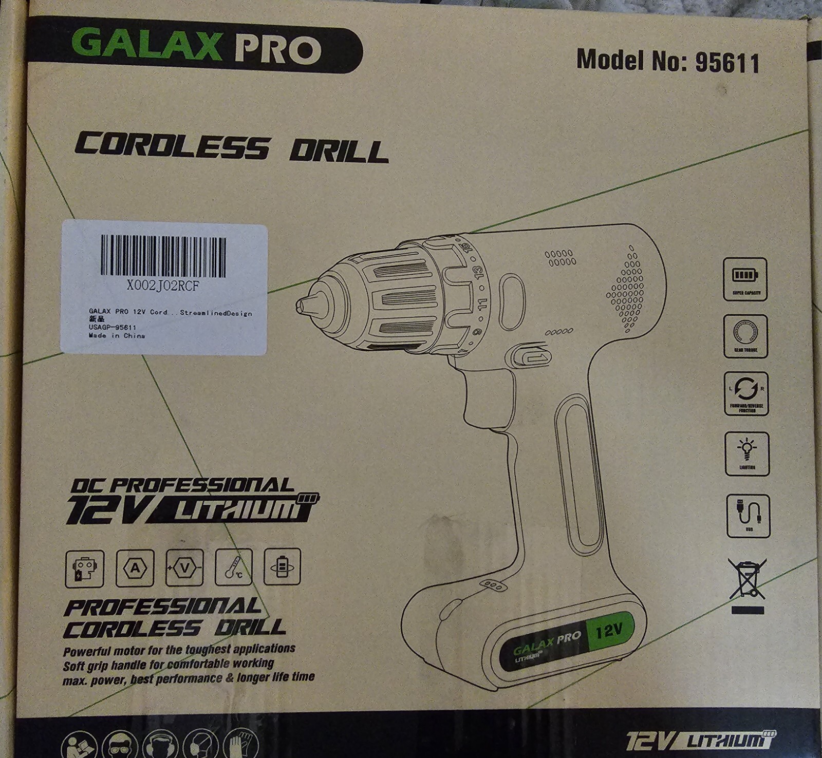 GALAX PRO 12V Light Weight Cordless Drill Driver with Work Light Max Torque