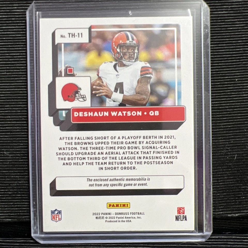 Deshaun Watson 2022 Donruss Threads Card No. TH-11 Memorabilia Patch Card Browns - Image 2 of 2