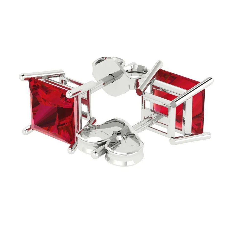 Simulated Pink Tourmaline Stud Earrings, Push Back (4 cttw 7.0mm Princess-Cut) - Image 2 of 4