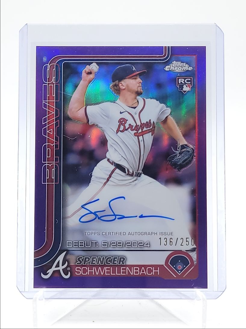 SPENCER SCHWELLENBACH 2025 TOPPS CHROME ROOKIE DEBUT PURPLE RC AUTO /250 Q3967