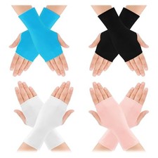 4 Pairs Sunblock Fingerless Gloves for Women UV Sun Protection Multicolor-2
