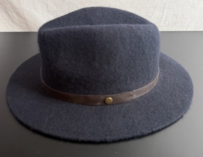 Barbour Bushman Wool Blend Fedora Hat Large Leather Band Navy Blue Safari