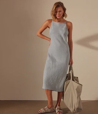 james perse linen midi dress James Perse Linen Cami Dress in White