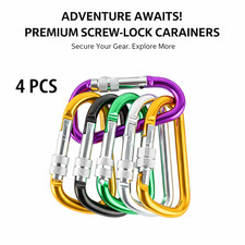 4PCS Locking Carabiner Clips Aluminium D Ring Keychain Camping Hiking UK