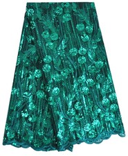 African Lace Fabric 5 Yards Sequins Embroidery for Party Dress Green SanV...