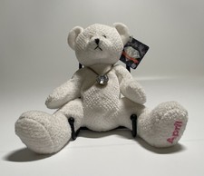 RUSS APRIL Birthday Bear of The Month White Beanbag Plush Birthstone w/Necklace
